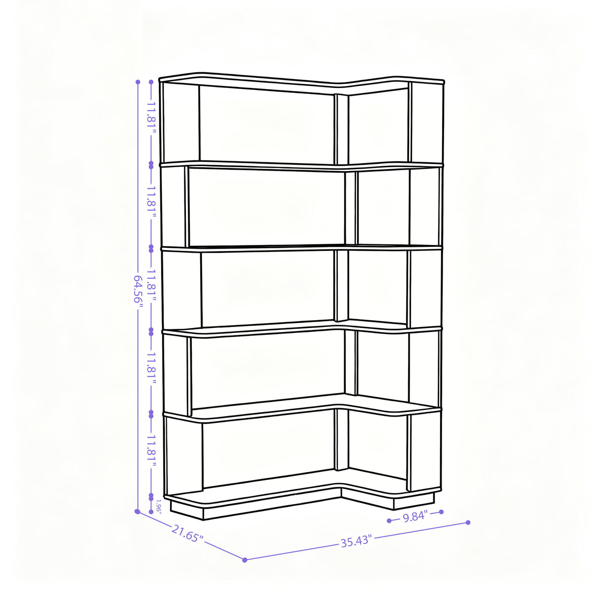 Ox Blood - Red 90Cm L-Shaped Freestanding Corner Bookshelf With Anti Tip Safety, Storage Cabinet For Living Room - Ox Blood Red
