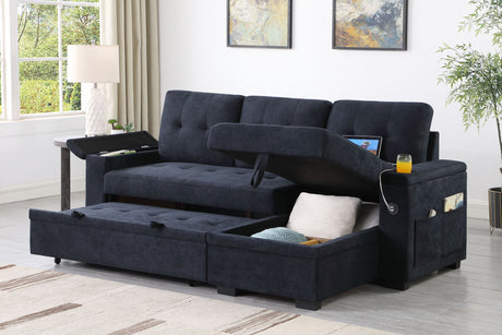 Ashlyn II - 84"W Woven Fabric Reversible Sleeper Sectional Sofa with Storage Chaise - Sleeper Sectionals - Alpine Outlets