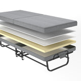 Twin Folding Bed With Memory Foam Mattress, 4 Lockable Wheels - Gray