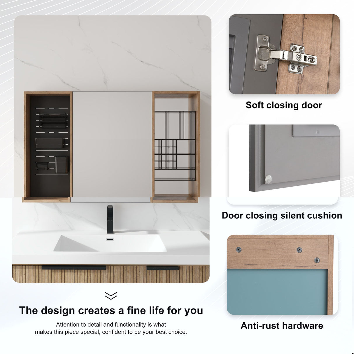 Wall Mounted Bathroom Mirror Cabinet With Storage - Imitative Oak