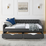 Full Size Upholstered Daybed With Tufted Back And Nail Trimmed Waved Arms - Dark Gray