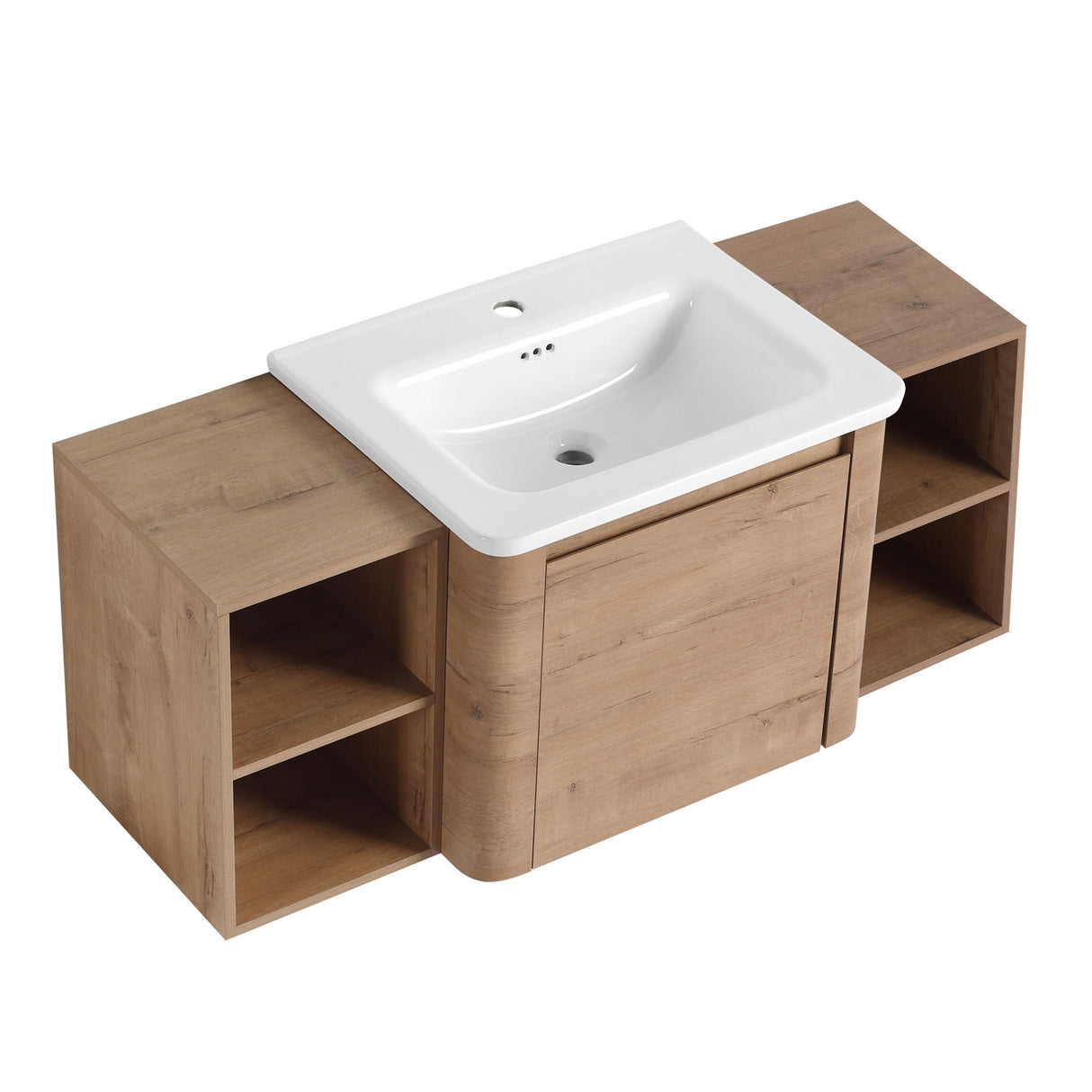Wall Mounted Bathroom Vanity With Sink, Storage Shelves & Soft Close Door