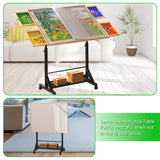 360 Degree Tilting Wooden Puzzle Table With 1500 Pieces, Rolling Design With Adjustable Height, Drawer, And Protective Cover - Black / Natural Wood