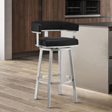 Lorin - 30" Faux Leather And Brushed Stainless Steel Swivel Bar Stool - Black