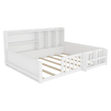 Platform Bed Frame With Guardrail, Storage Shelves & Bookshelf