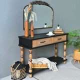 Accent Carved Console Table With Open Shelf And 2 Drawers Living Room - Black / Natural Wood Wash