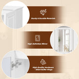 Wall Mounted Mirror Cabinet With 5 Adjustable Shelves, Rectangular Storage For Bathroom - White