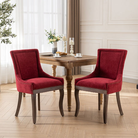 Ultra Side Dining Chair, Thickened Fabric Chairs With Neutrally Toned Solid Wood Legs, Bronze Nail Head (Set of 2) - Chair Sets - Alpine Outlets