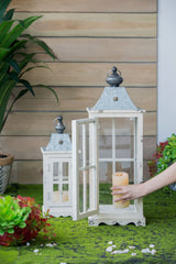 Wooden Candle Lantern Decorative, Hurricane Lantern Holder Decor For Indoor Outdoor, Home Garden - Ivory - Lanterns - Alpine Outlets