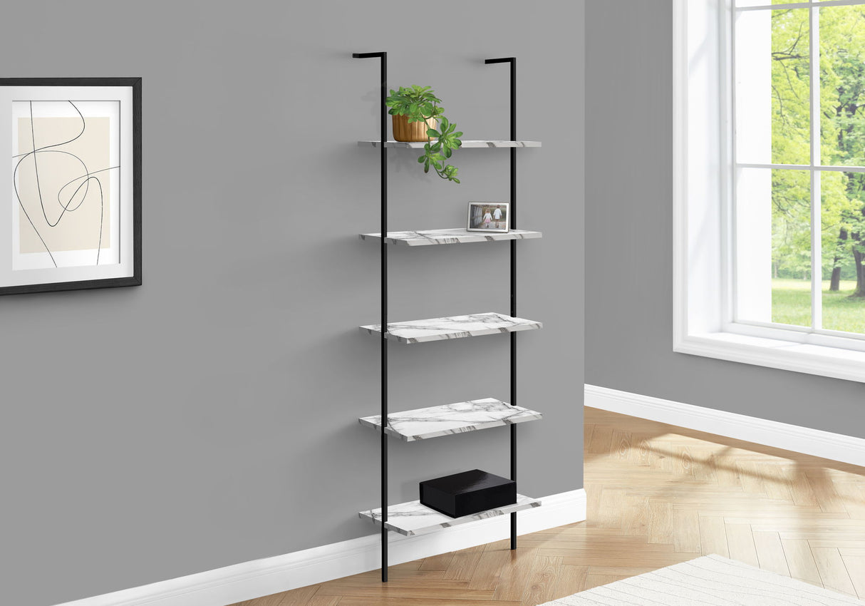 Bookshelf, Bookcase, Etagere, Ladder, 5 Tier, For Office, Marble Look Contemporary & Modern - Etageres - Alpine Outlets