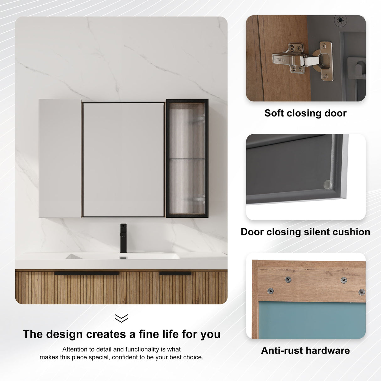 Wall Mounted Cabinet With Soft Close Door, Adjustable Shelves Storage For Bathroom - Imitative Oak
