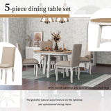 Round Extendable Dining Table Set With 4 Upholstered Chairs