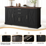 Barn Door Storage Cabinet With 2 Drawers & Door Rack, Adjustable Shelves