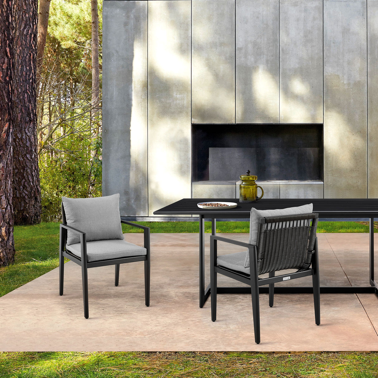 Cayman - Outdoor Patio Dining Chairs With Arms And Cushions (Set of 2) - Gray