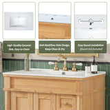 Modern Bathroom Vanity With Ceramic Sink, Soft Close Doors, Adjustable Shelves