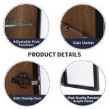 10" Bathroom Wall Mirror Cabinet With Door, Adjustable Shelf - Imitative Oak