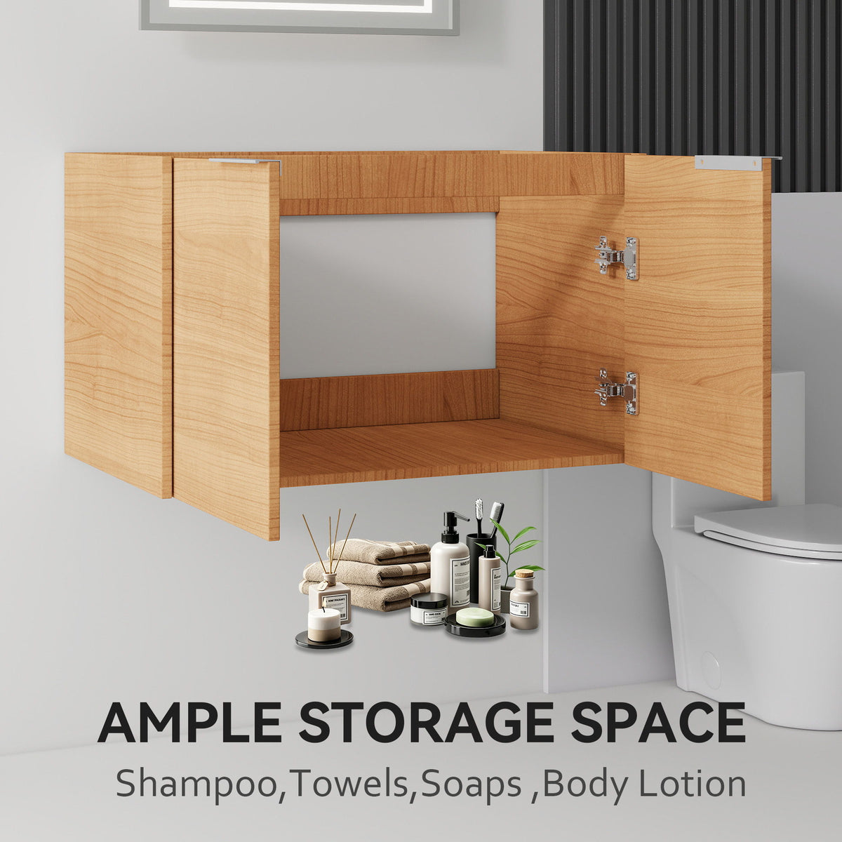 Floating Bathroom Vanity Cabinet & Soft Close Double Doors, Spacious Interior Storage, Wall Mounted, Cabinet Only