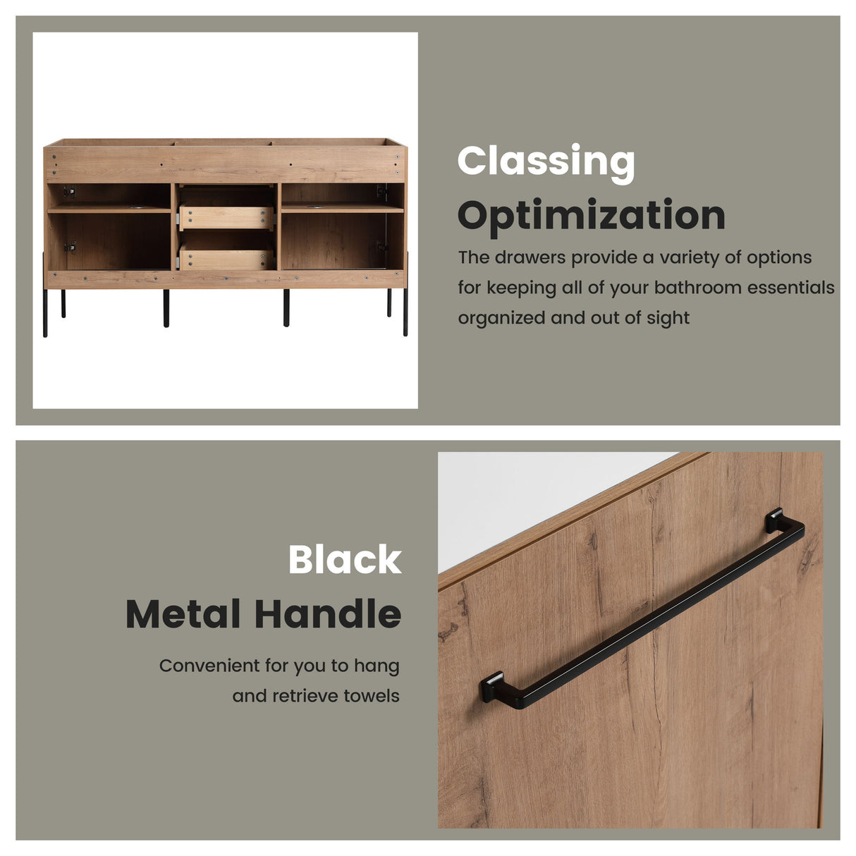 60" Freestanding Bathroom Vanity With Soft Close Doors And Drawers, (Vanity Only) - Imitative Oak