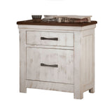 2 Drawer Nightstand With Brass Arch Pulls, Bedroom Furniture - Brown / Distressed White / Walnut
