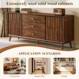 Sideboard Buffet Cabinet With 3 Drawers And 2 Storage Cabinets - Walnut