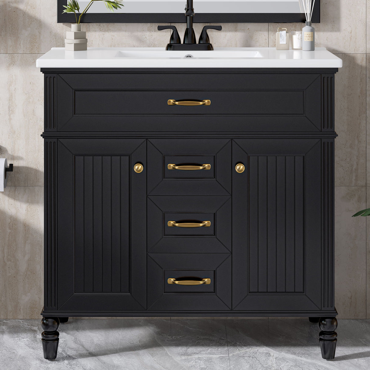 Modern Freestanding Bathroom Vanity With Sink, Cabinet, Soft-Close Drawers, Tip-Out Tray