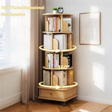 Rotating Bookshelf With Wheels And Drawer, 360° Spinning Design, Space Saving Storage