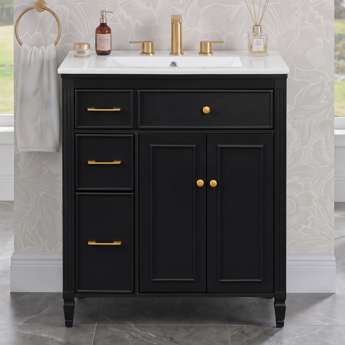 Freestanding Bathroom Vanity With Sink, Soft Close Door, Tip Out Drawer