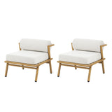 La Fiora - Outdoor Patio Iron Club Chair (Set of 2) - Off White / Teak