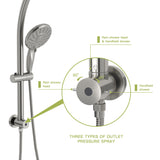 Dual Shower Head With Adjustable Slide Bar And Multi Function Settings