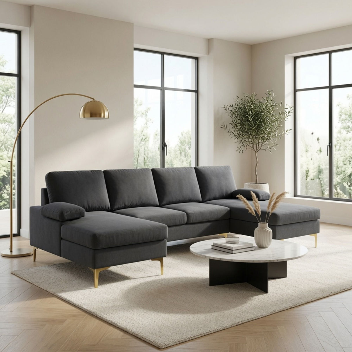 U - Shaped Sectional Sofa With Double Chaise
