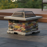 Outdoor Wood Burning Magnesium Oxide Fire Pit with Lid in Stone Gray