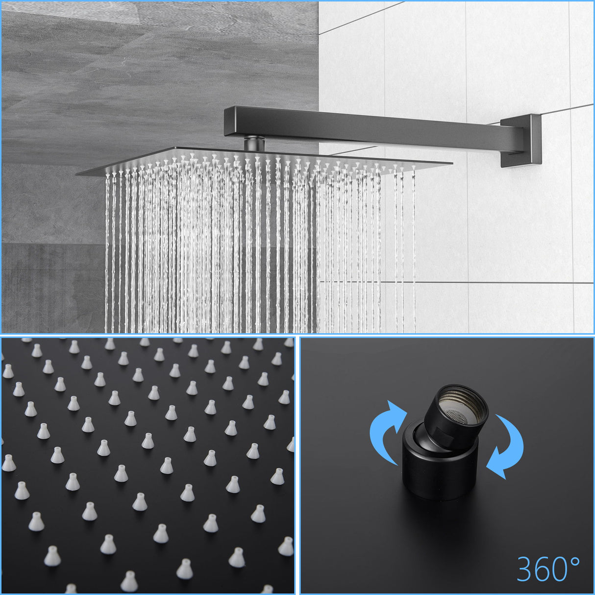 Wall Mounted Shower System With Adjustable Slide Bar And Rough In Valve - Matte Black