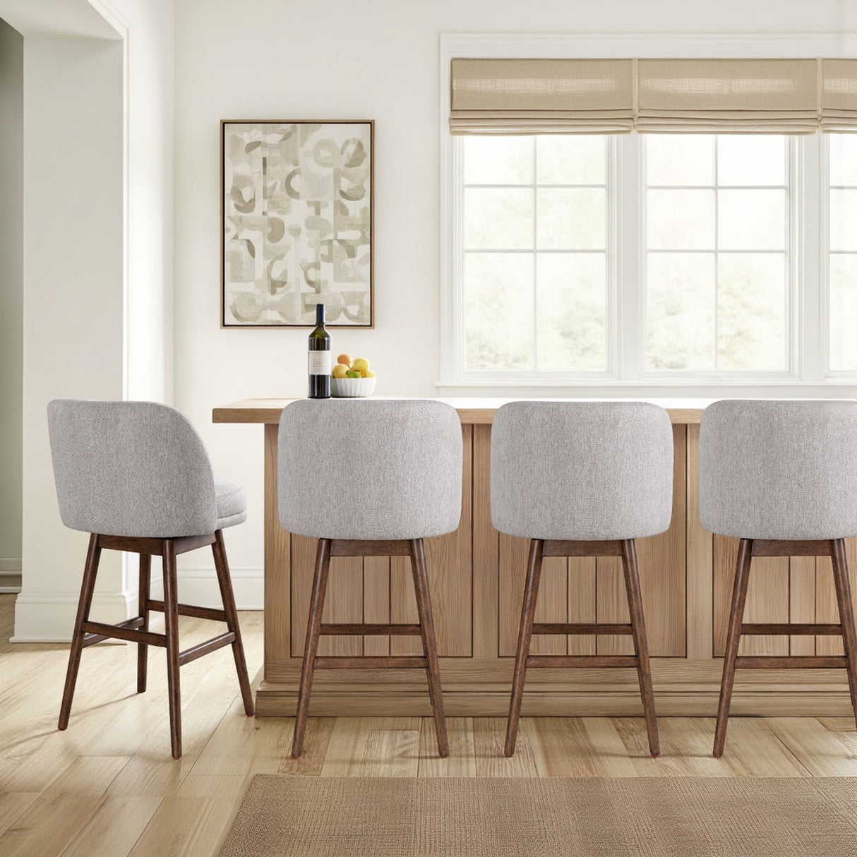 Sadie - Solid Wood Upholstered 30" Bar Height Swivel Barstool