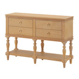 Console Table With 4 Soft Close Drawers, Thick Bottom Shelf For Living Room - Natural