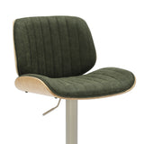 Brock - Adjustable Swivel Curved Back Wood Bar Stool With Faux Leather Seat