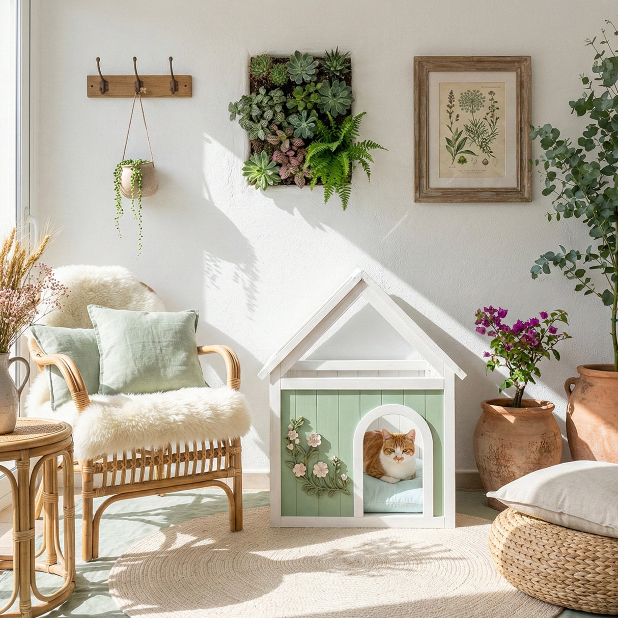 Iberis 25-Inch Transparent Roof Cedar Wood Pet House with Floral Carvings