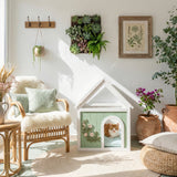 Iberis 25-Inch Transparent Roof Cedar Wood Pet House with Floral Carvings