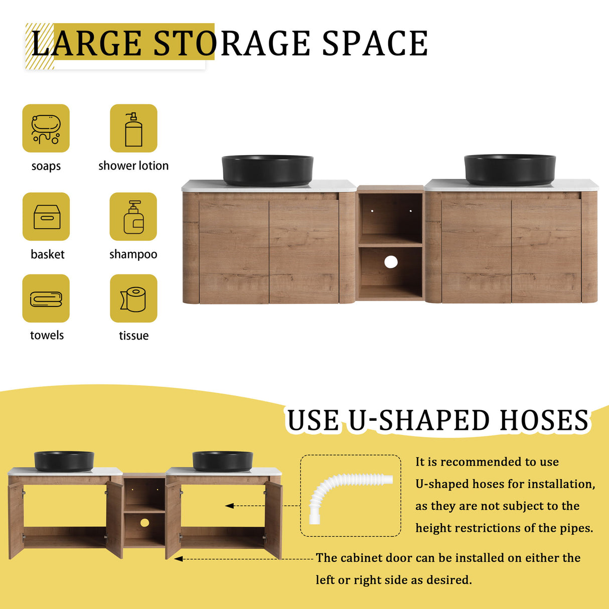 Wall Mounted Bathroom Vanity With Art Sink, 1 Storage Shelf, Soft Close Door