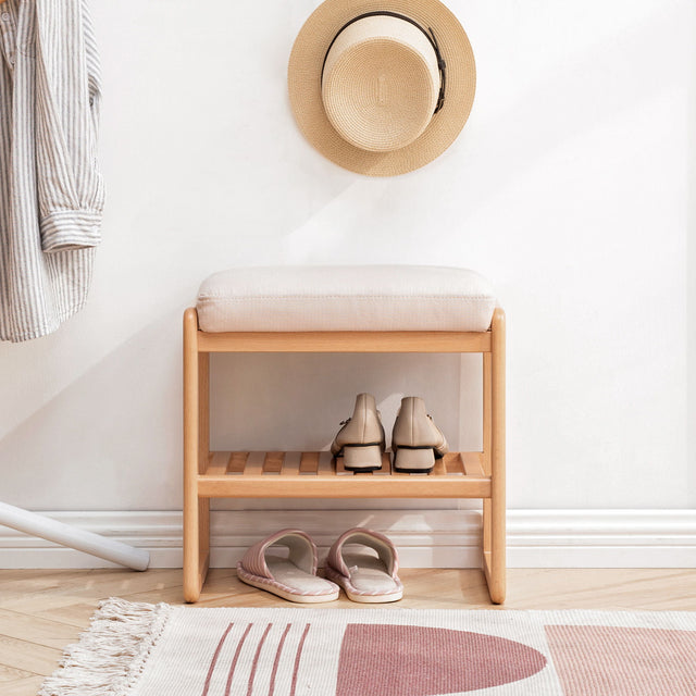 Shoe Bench, Beech Wood Storage Rack Organizer With High Rebound Sponge Cushion - Natural - Storage Benches - Alpine Outlets