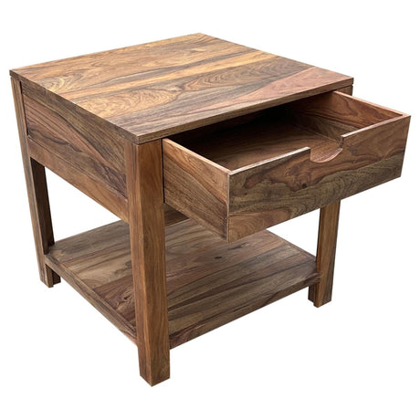 Esther 1 - Drawer Solid Wood Side End Table Natural Sheesham - End & Side Tables available at Alpine Outlets in Denver