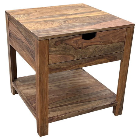 Esther 1 - Drawer Solid Wood Side End Table Natural Sheesham - End & Side Tables available at Alpine Outlets in Denver
