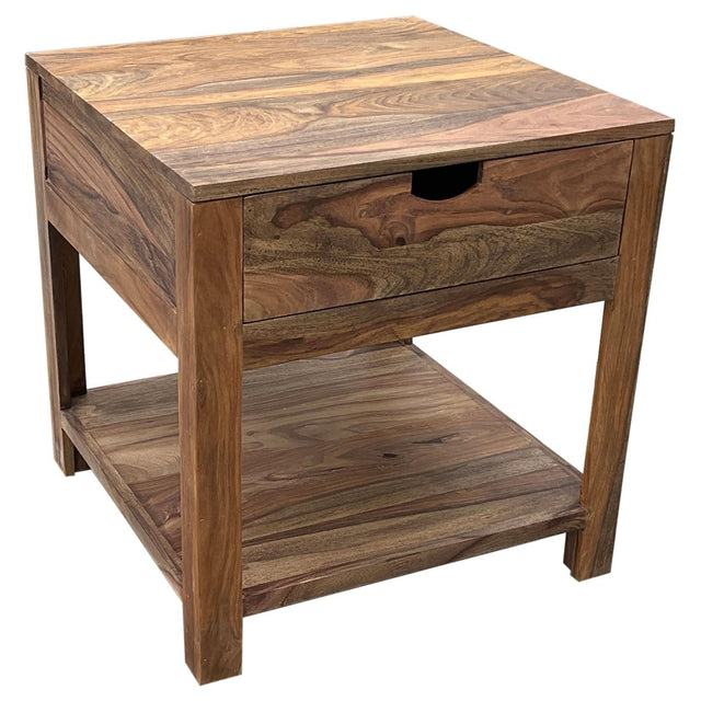 Esther 1 - Drawer Solid Wood Side End Table Natural Sheesham - End & Side Tables available at Alpine Outlets in Denver