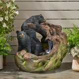 22.0" High DATONA FOUNTAIN Outdoor Weather Resistant Floor Fountain with Light, Light Brown + Black