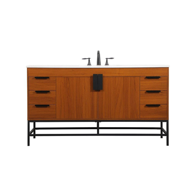 Eugene 60 inch Free Standing Single Basin Vanity in Teak - 🟢 Bathroom Vanities available at Alpine Outlets in Denver