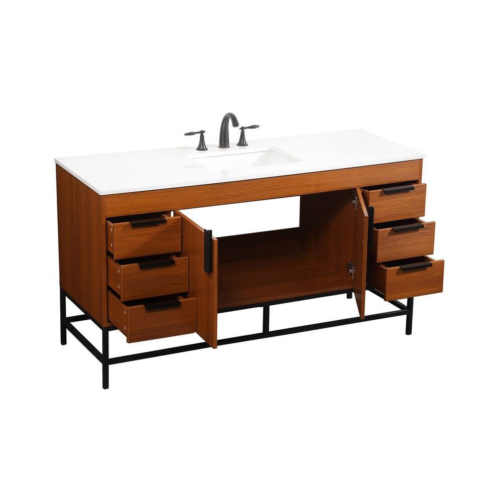 Eugene 60 inch Free Standing Single Basin Vanity in Teak - 🟢 Bathroom Vanities available at Alpine Outlets in Denver