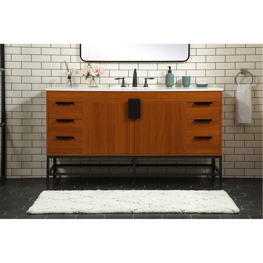 Eugene 60 inch Free Standing Single Basin Vanity in Teak - 🟢 Bathroom Vanities available at Alpine Outlets in Denver