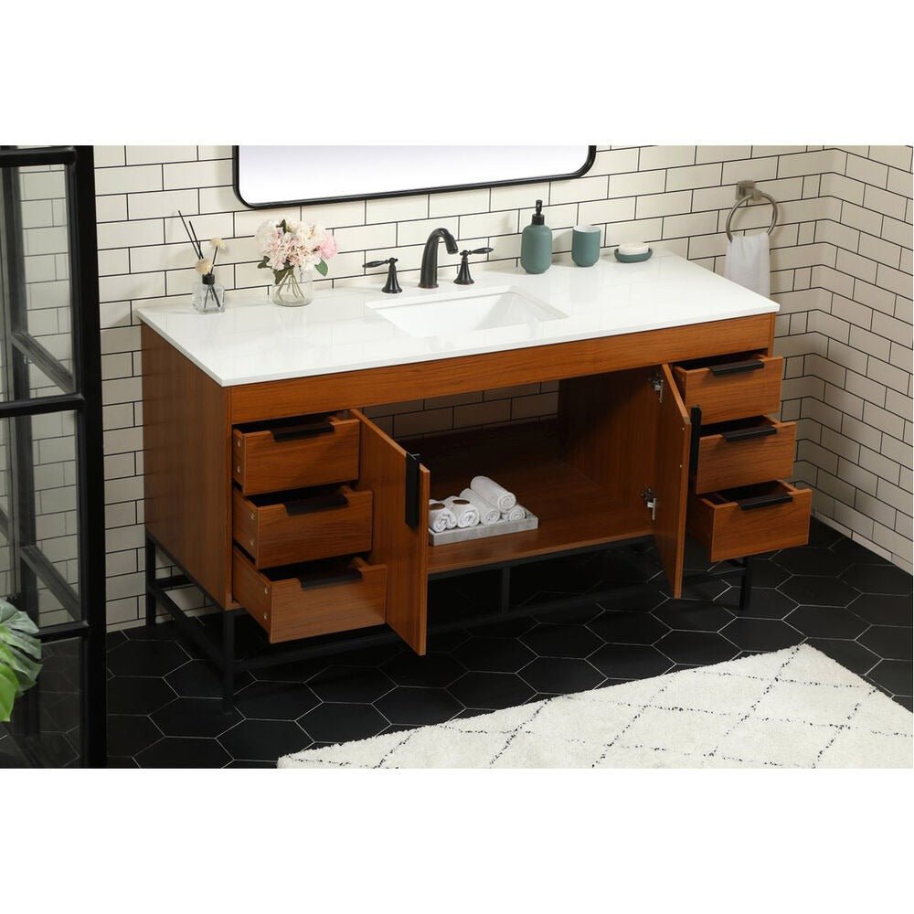 Eugene 60 inch Free Standing Single Basin Vanity in Teak - 🟢 Bathroom Vanities available at Alpine Outlets in Denver