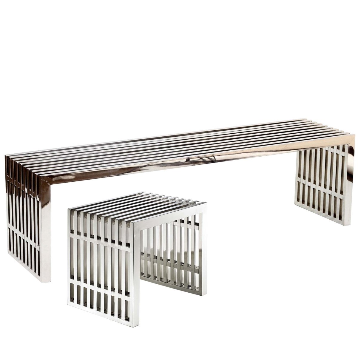 Exuberant Stainless Steel Bench Set in Silver - Benches available at Alpine Outlets in Denver