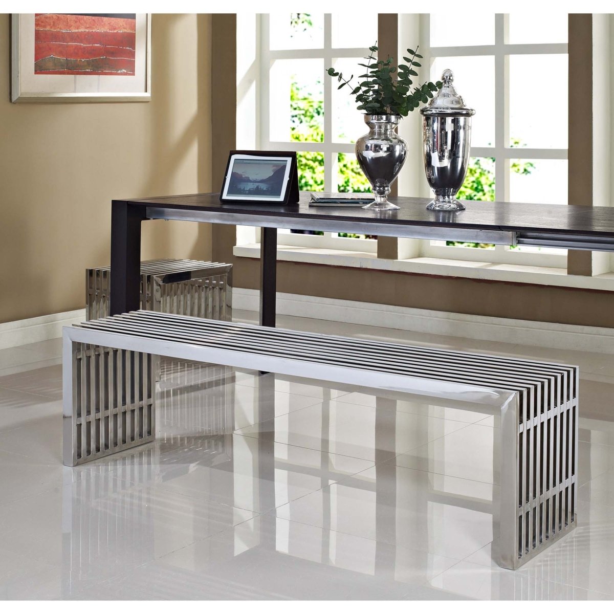 Exuberant Stainless Steel Bench Set in Silver - Benches available at Alpine Outlets in Denver