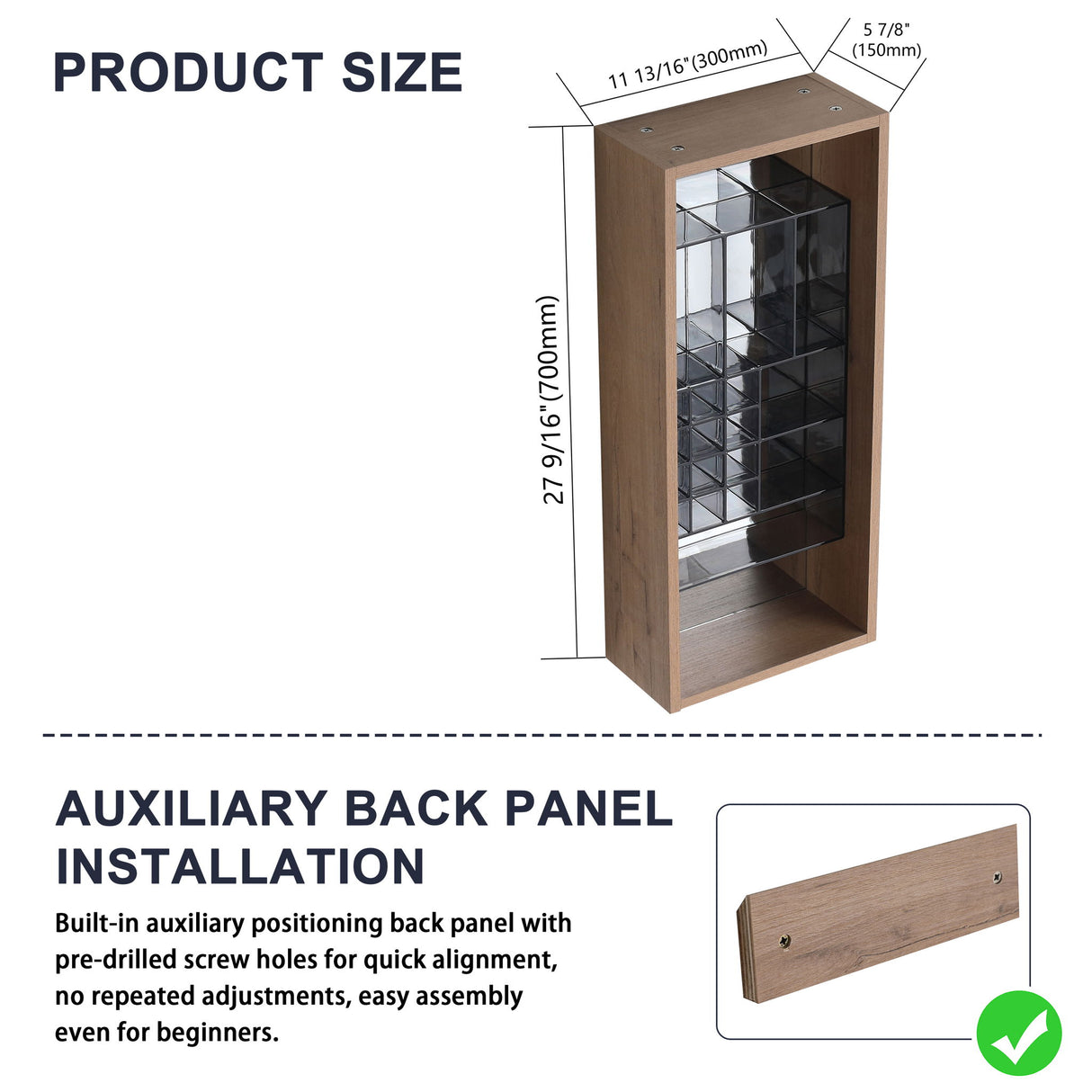 12" Wall Mounted Mirror Cabinet With Storage - Imitative Oak